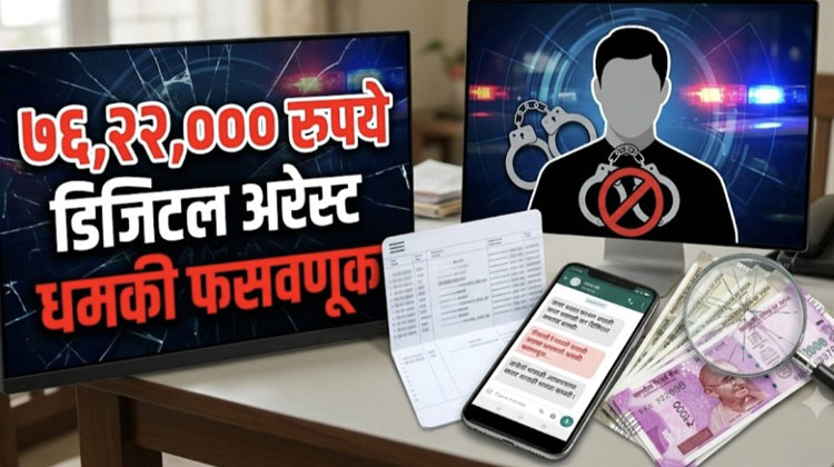 डिजिटल अरेस्टची धमकी; ज्येष्ठ महिलेची 76 लाख 22 हजार रुपयांची केली फसवणूक!