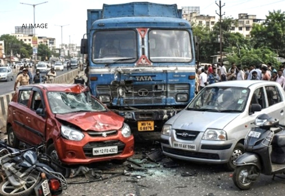 ट्रकची चार वाहनांना धडक; एकाचा मृत्यू, दोघेजण जखमी!